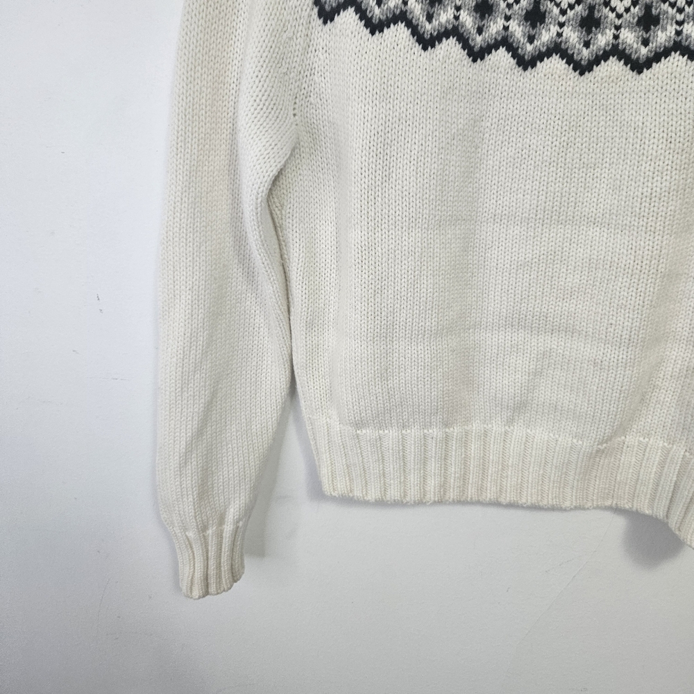 Lilysilk Fair Isle Crewneck Sweater XS  Wool Cashmere Off White Cable - Picture 11 of 12